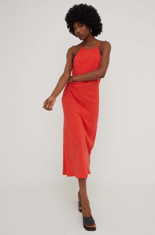 Odzież Answear Lab sukienka z domieszką lnu WS23.SSD500 czerwony