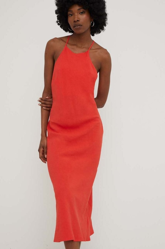 Answear Lab sukienka z domieszką lnu WS23.SSD500 czerwony