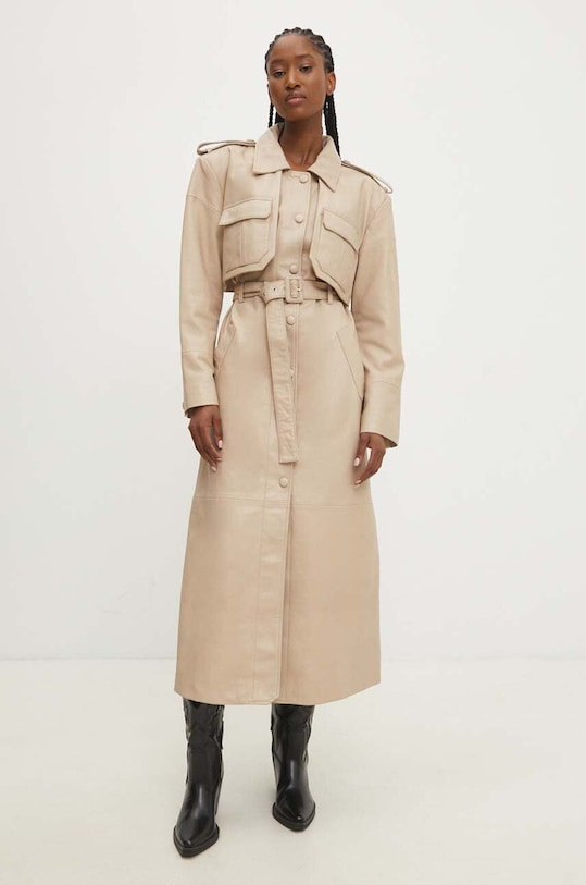 Kožený kabát Answear.LAB WS24.KPD002 béžová WS24