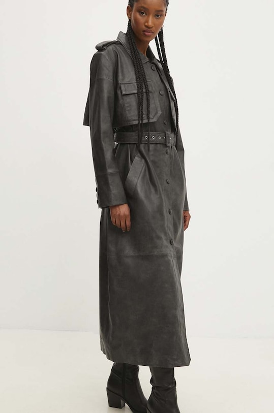 Kožený kabát Answear.LAB nezateplené šedá WS24.KPD002