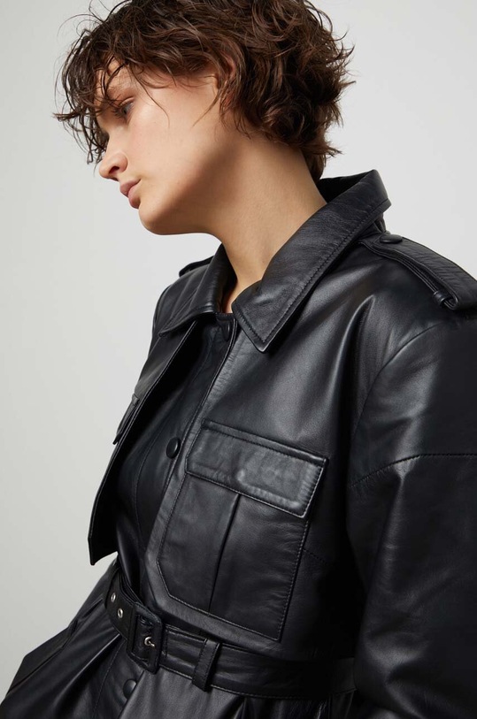 Answear Lab płaszcz skórzany WS24.KPD002 czarny