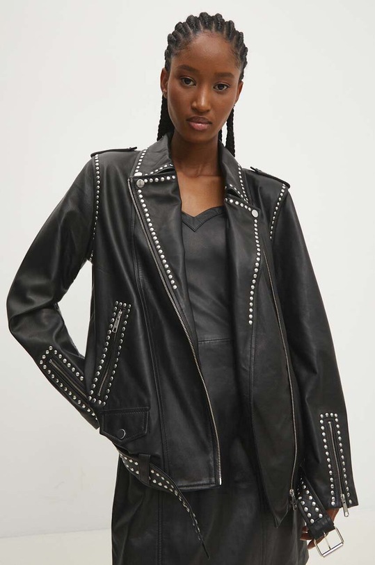 Answear Lab ramoneska skórzana skóra zamszowa czarny WS24.KUD003