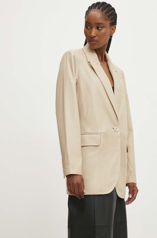 Answear.LAB marynarka skórzana skóra naturalna beżowy WS24.KZD001