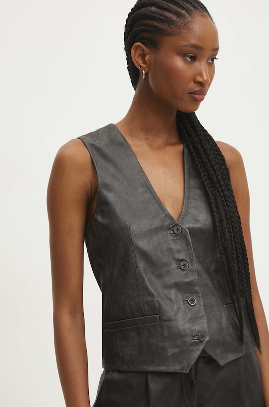 Answear Lab kamizelka skórzana skóra naturalna szary WS24.KZD002