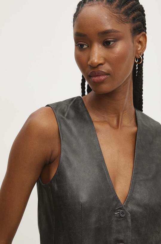 Answear Lab kamizelka skórzana szary WS24.KZD002