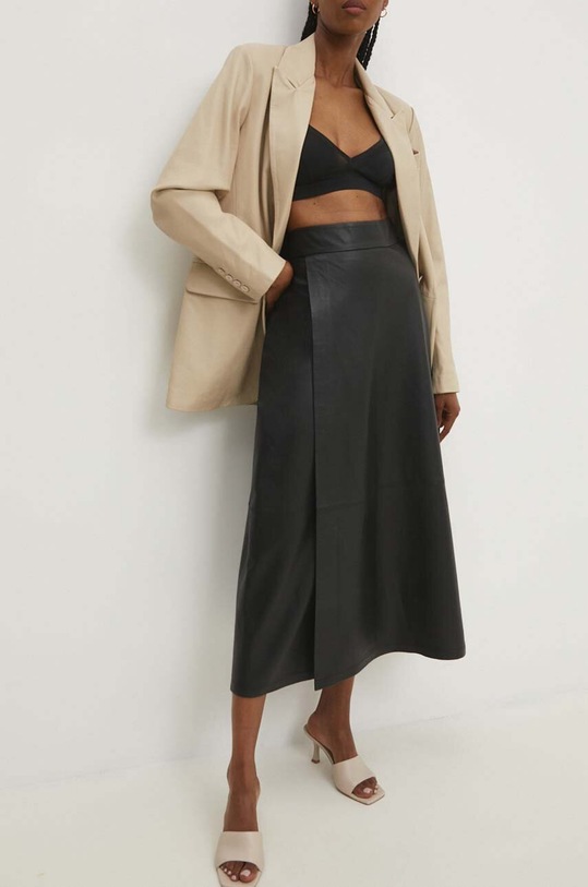 Answear Lab fustă de piele uni negru WS24.SDD001