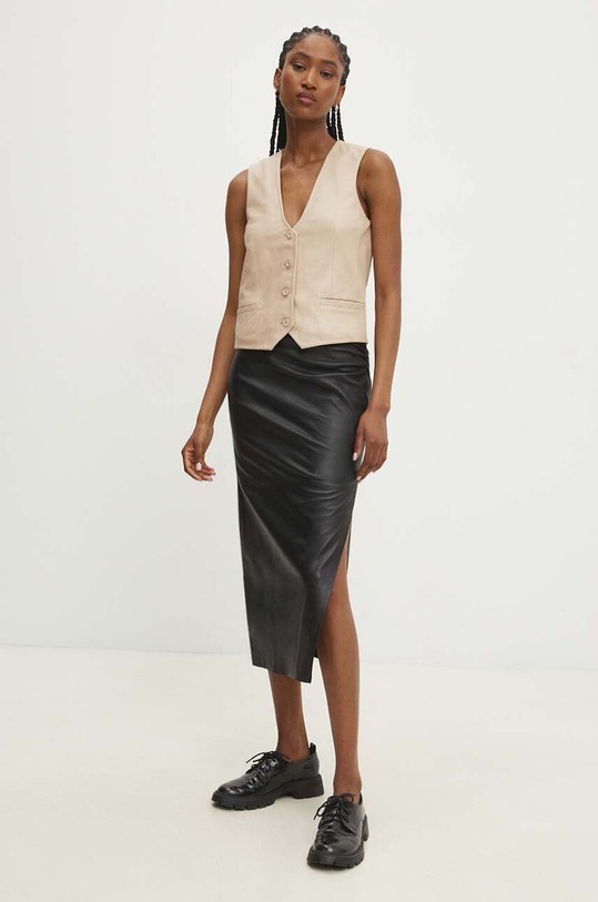 Kožená sukně Answear.LAB hladký černá WS24.SDD002