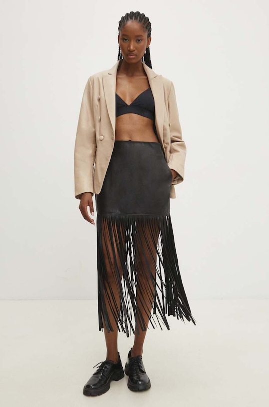 Kožená sukně Answear.LAB hladký černá WS24..SDD007