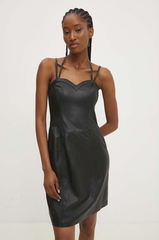 Answear Lab rochie de piele WS24.SSD001 negru WS24