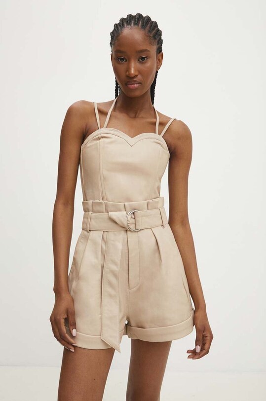 Answear Lab pantaloni scurti de piele piele naturală bej WS24.SZD001