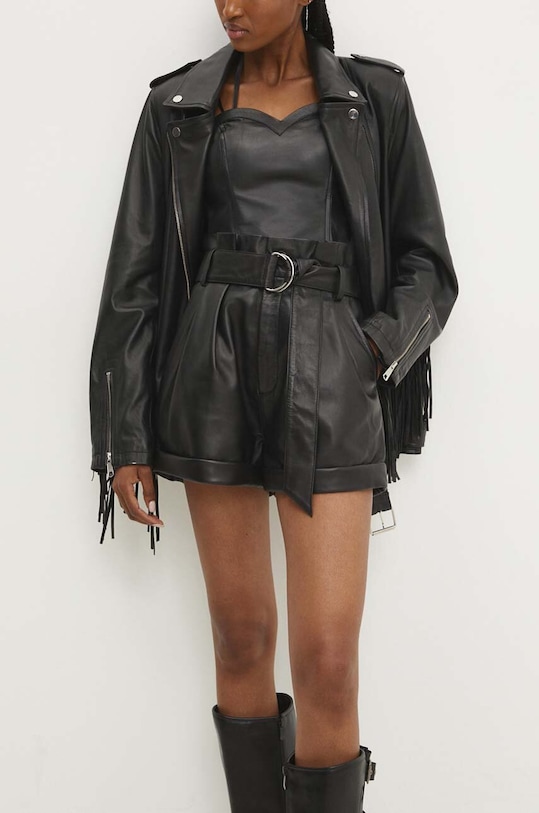 Kožené šortky Answear.LAB hladký černá WS24.SZD001