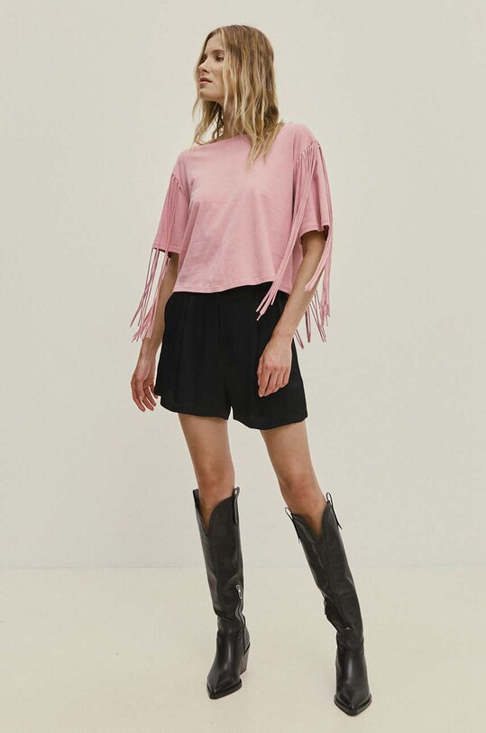 Answear Lab tricou din bumbac uni roz WS24.TSD017