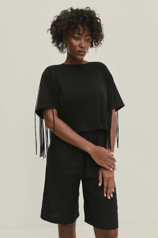 Дрехи Памучна тениска Answear.LAB WS24.TSD017 черен