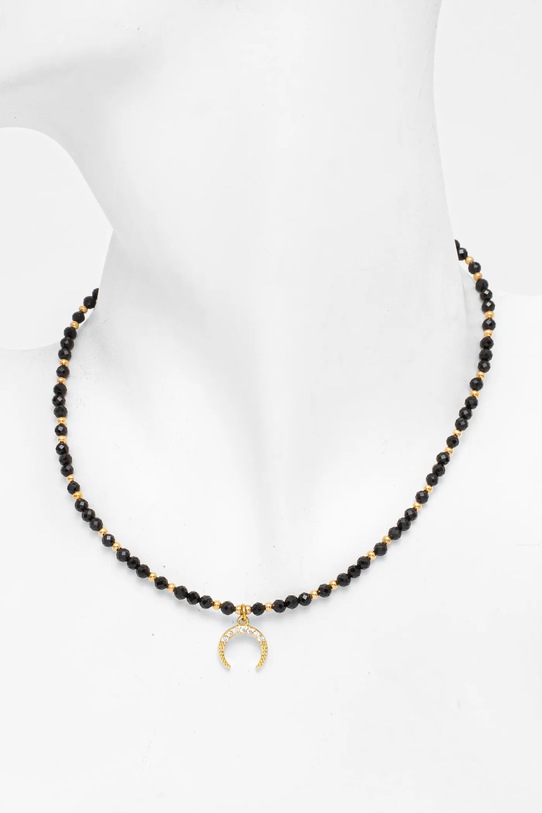 Náhrdelník s turmalínom lunula, ručná práca Answear.LAB WS25.AKD00D čierna