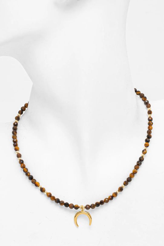 Náhrdelník s tigrím okom lunula, ručná práca Answear.LAB WS25.AKD00F hnedá