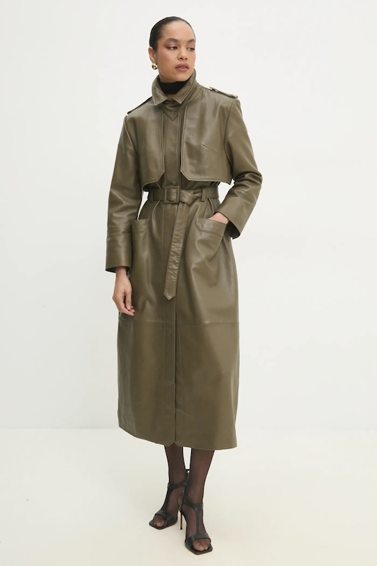 Answear.LAB trencz skórzany nieocieplane zielony WS25.KPD001