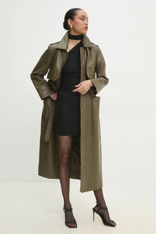 Answear.LAB trencz skórzany WS25.KPD001 zielony WS25