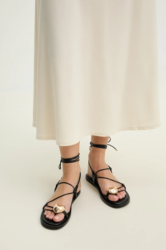 Answear Lab sandały skórzane płaski czarny 19220