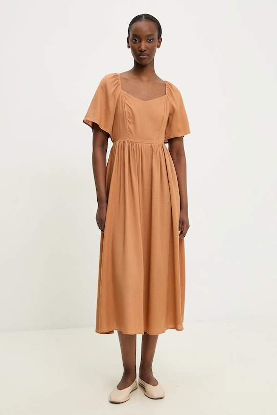 Answear.LAB sukienka z lnem casual brązowy 8868.b.flk