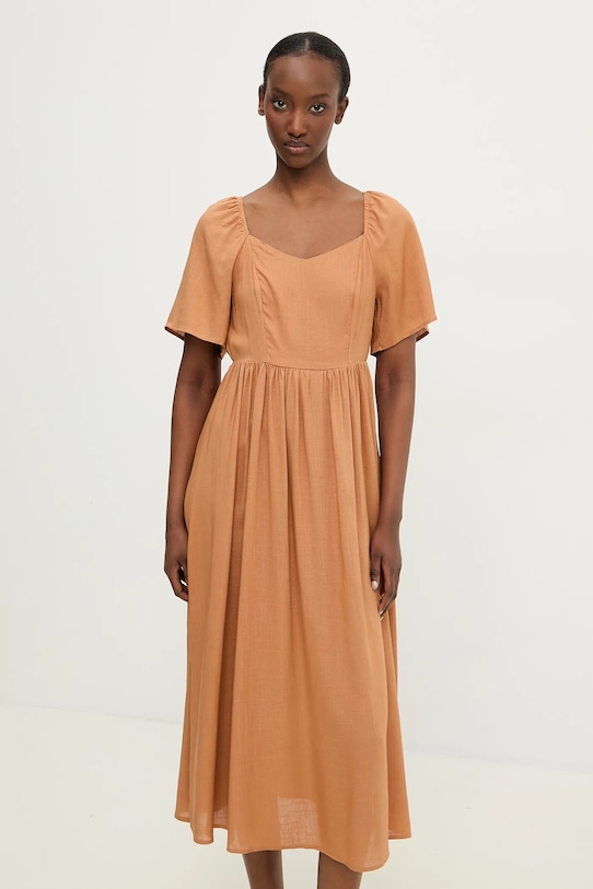 Odzież Answear.LAB sukienka z lnem 8868.b.flk brązowy