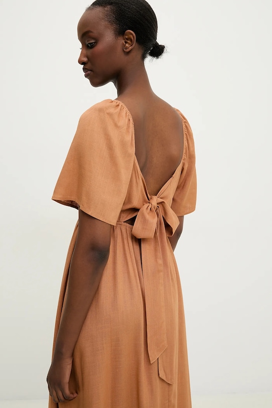 Answear.LAB sukienka z lnem brązowy 8868.b.flk