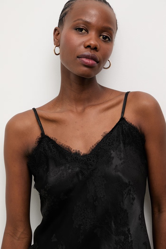 Answear.LAB blúzka s ramienkami dámska s prímesou ľanu čierna G11029.hak