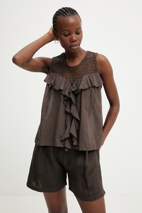 Answear.LAB bluzka damska bawełniana brązowy WS26-BKD013