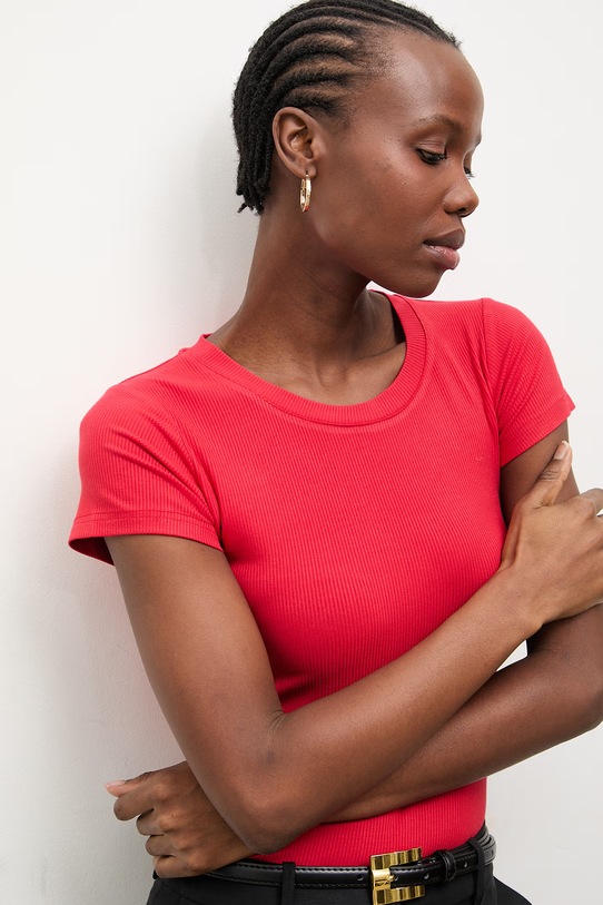 Answear.LAB t-shirt damski z bawełną WS26-BKD025 czerwony