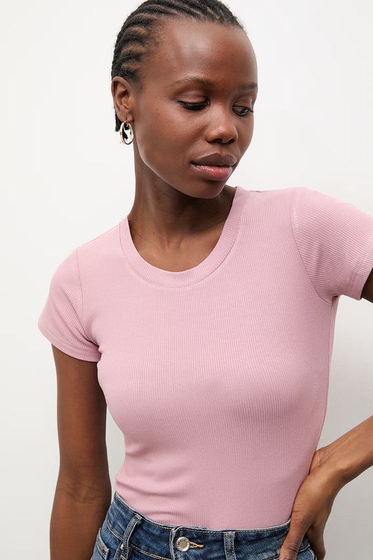 Answear.LAB t-shirt damski z bawełną WS26-BKD025 fioletowy