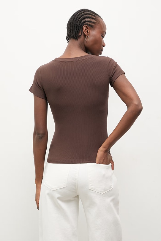 Odzież Answear.LAB t-shirt damski z bawełny WS26-BKD025 brązowy