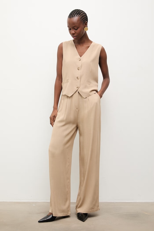 Answear.LAB súprava dámska s prímesou ľanu béžová WS26-DKD000