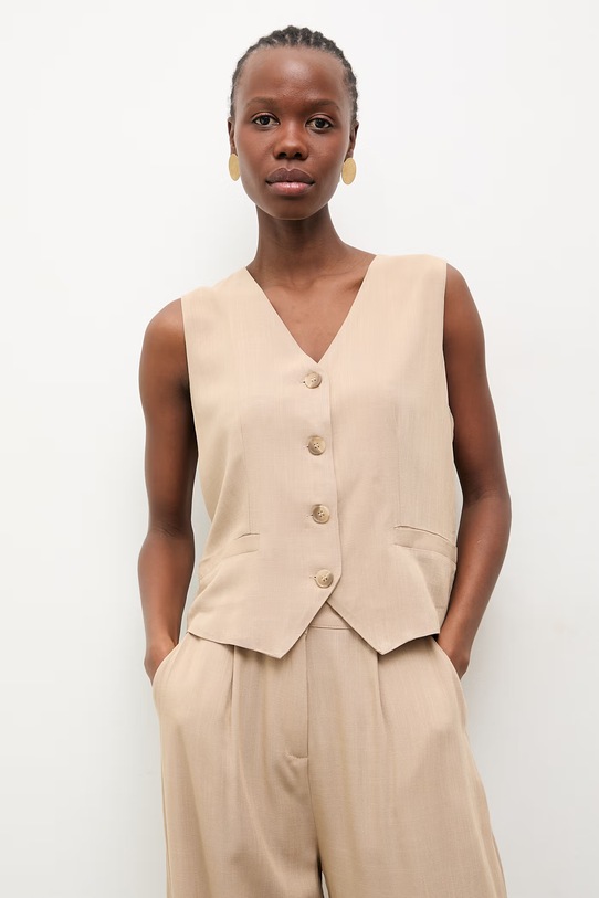Answear.LAB komplet damski z domieszką lnu WS26-DKD000 beżowy WS26