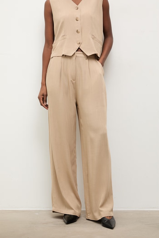 Odzież Answear.LAB komplet damski z domieszką lnu WS26-DKD000 beżowy