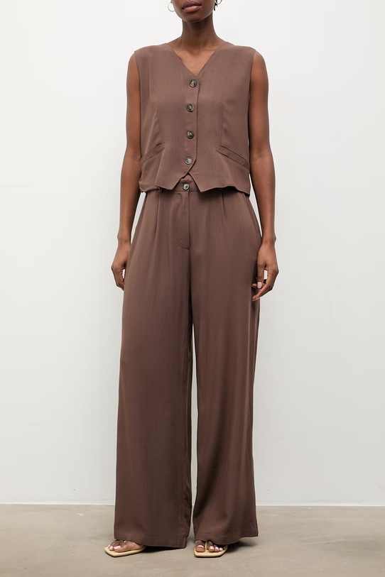 Odzież Answear.LAB komplet damski z domieszką lnu WS26-DKD000 brązowy