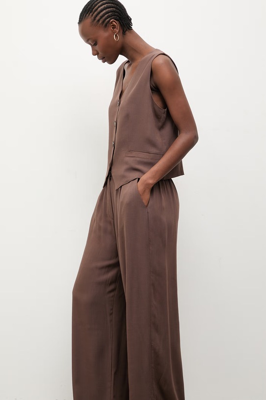 Answear.LAB komplet za žene s primjesom lana WS26-DKD000 smeđa