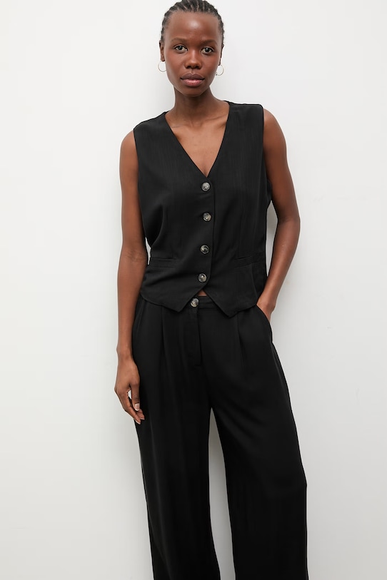 Answear.LAB Komplet za žene s primjesom lana crna WS26-DKD000