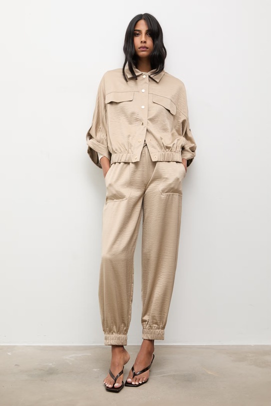 Answear.LAB komplet z domieszką lnu tkanina beżowy Y25015.hak