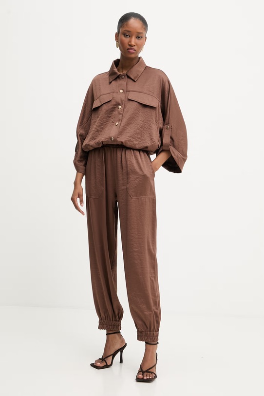 Answear.LAB komplet z domieszką lnu tkanina brązowy Y25015.hak