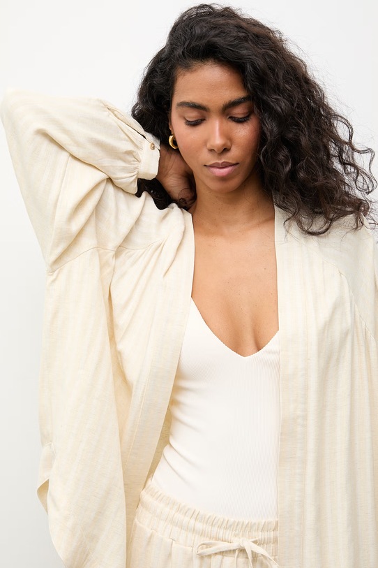 Answear.LAB komplet codzienny damski z dodatkiem lnu stripe2.set żółty