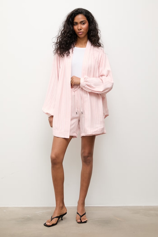 Answear.LAB komplet codzienny damski z dodatkiem lnu stripe2.set różowy WS26