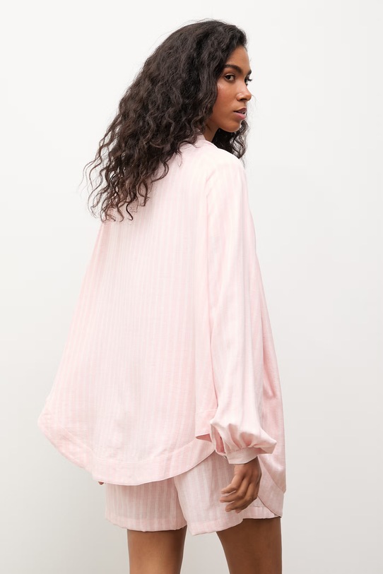 Answear.LAB komplet codzienny damski z dodatkiem lnu różowy stripe2.set