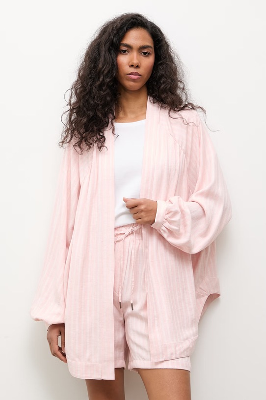 Answear.LAB komplet codzienny damski z dodatkiem lnu stripe2.set różowy