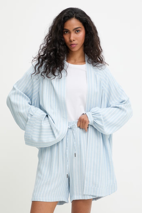 Answear.LAB Καθημερινό σετ γυναικείο με πρόσμιξη λινού μπλε stripe2.set