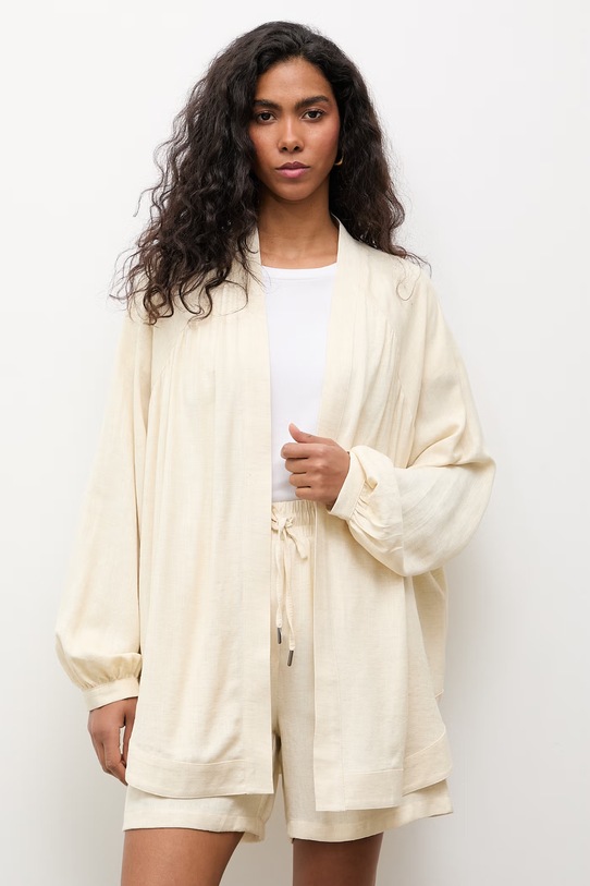 Answear.LAB komplet codzienny damski z dodatkiem lnu solid.set żółty