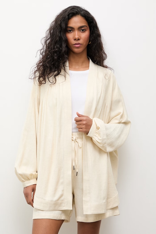 Answear.LAB komplet codzienny damski z dodatkiem lnu solid.set żółty