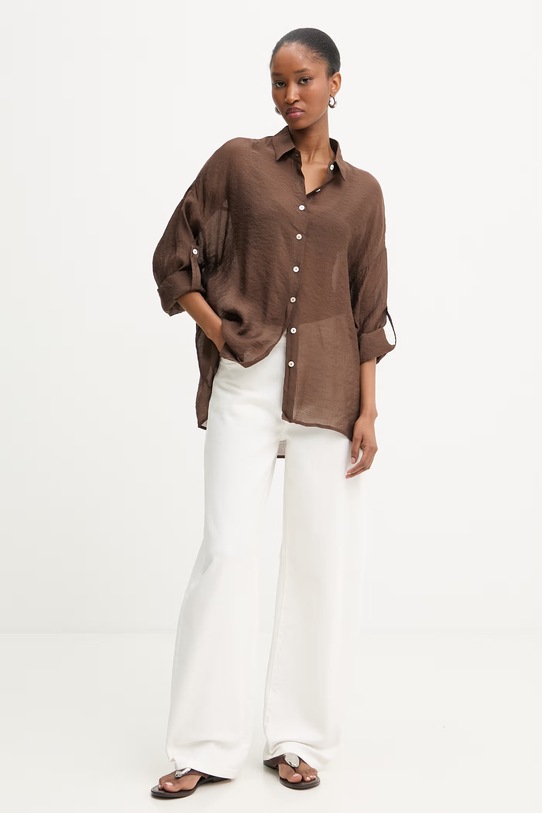 Answear.LAB koszula z domieszką jedwabiu ZY931.hak brązowy WS26