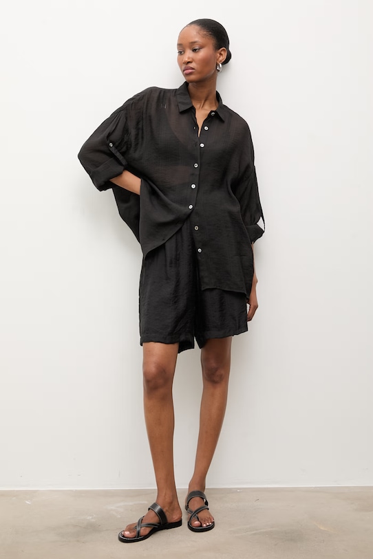 Answear.LAB koszula z domieszką jedwabiu ZY931.hak czarny WS26