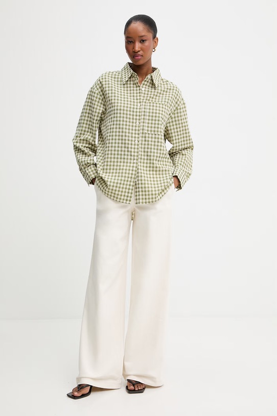 Πουκάμισο με προσθήκη λινού Answear.LAB casual πράσινο E26-37.fjk