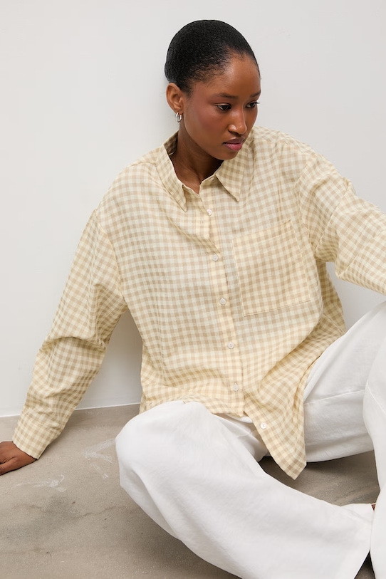 Πουκάμισο με προσθήκη λινού Answear.LAB casual μπεζ E26-37.fjk