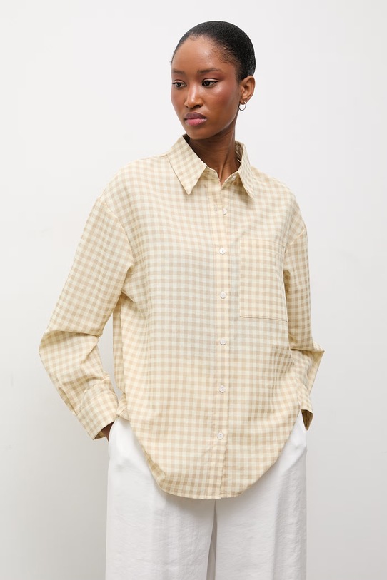 Πουκάμισο με προσθήκη λινού Answear.LAB μπεζ E26-37.fjk